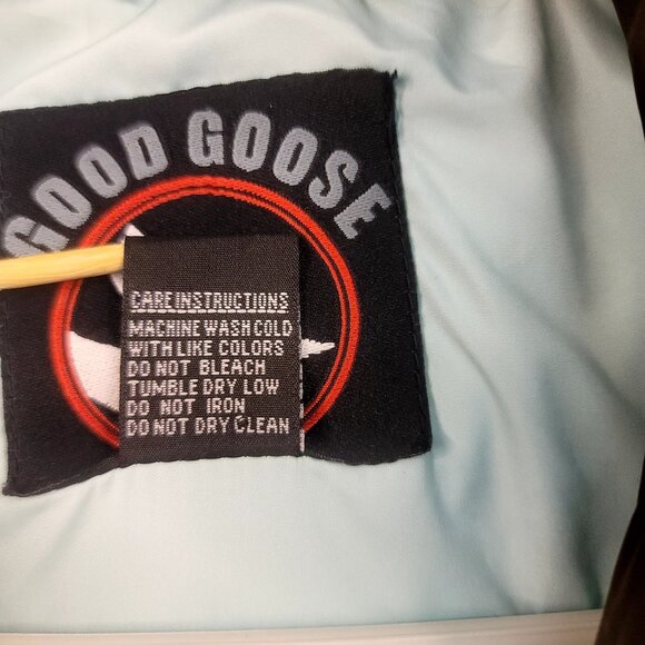 Good Goose Puffer Vest Goose Down Feather Medium Zip Pockets Brown Powder Blue - Picture 10 of 12